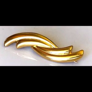 MONET Double Curved Bar Brooch Pin Gold Tone